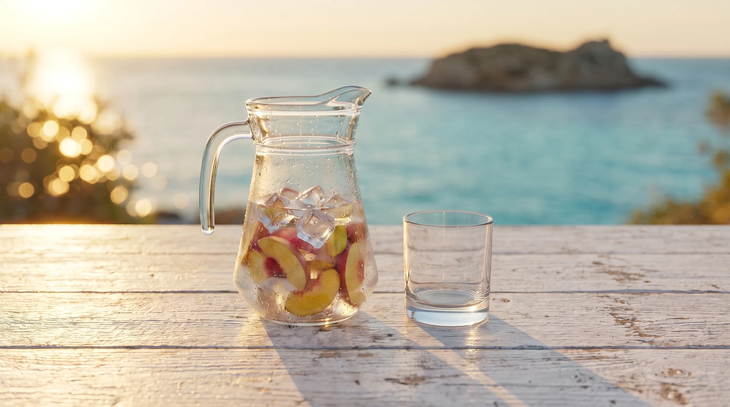 Fruta y hielo dentro de la jarra