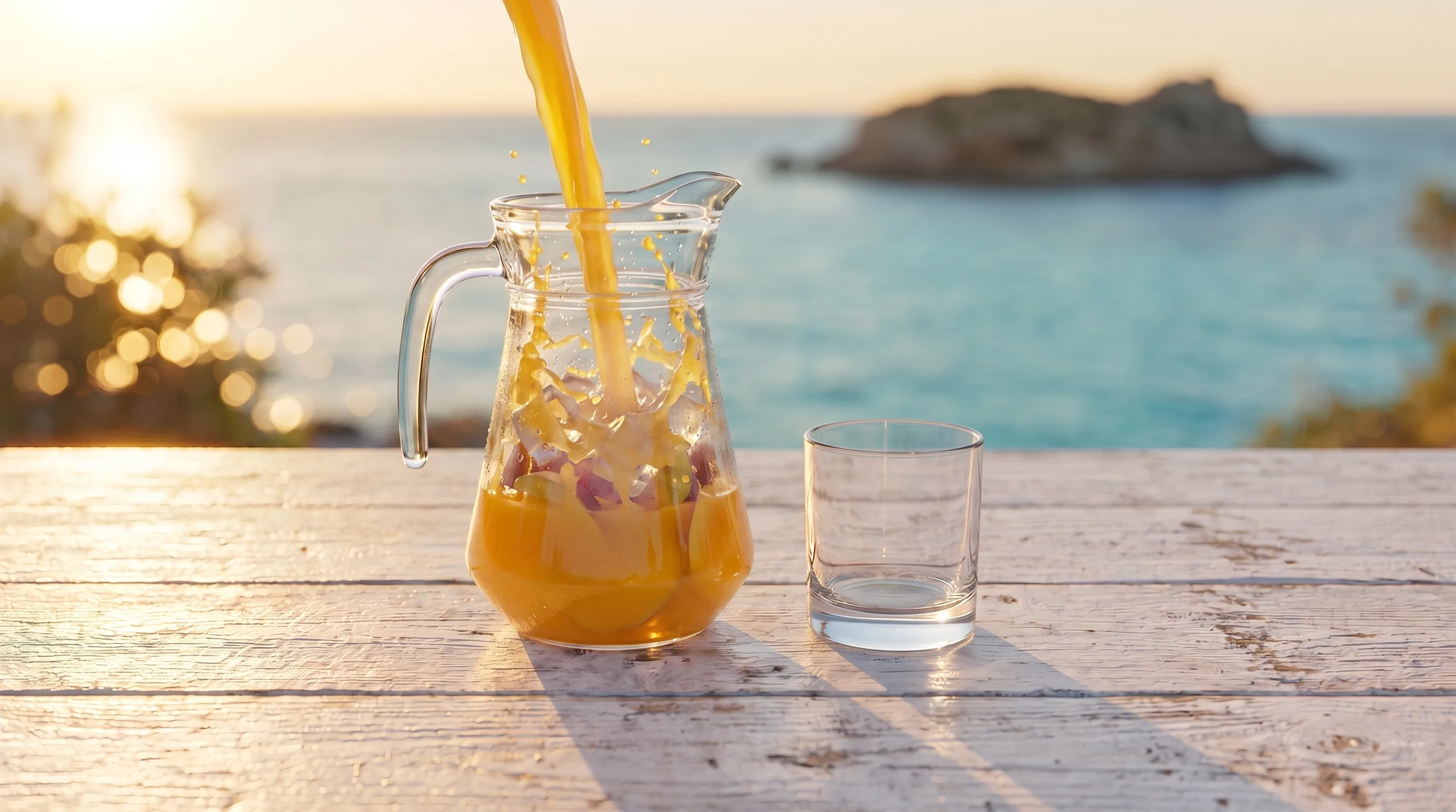 Zumo de naranja sirviéndose en la jarra