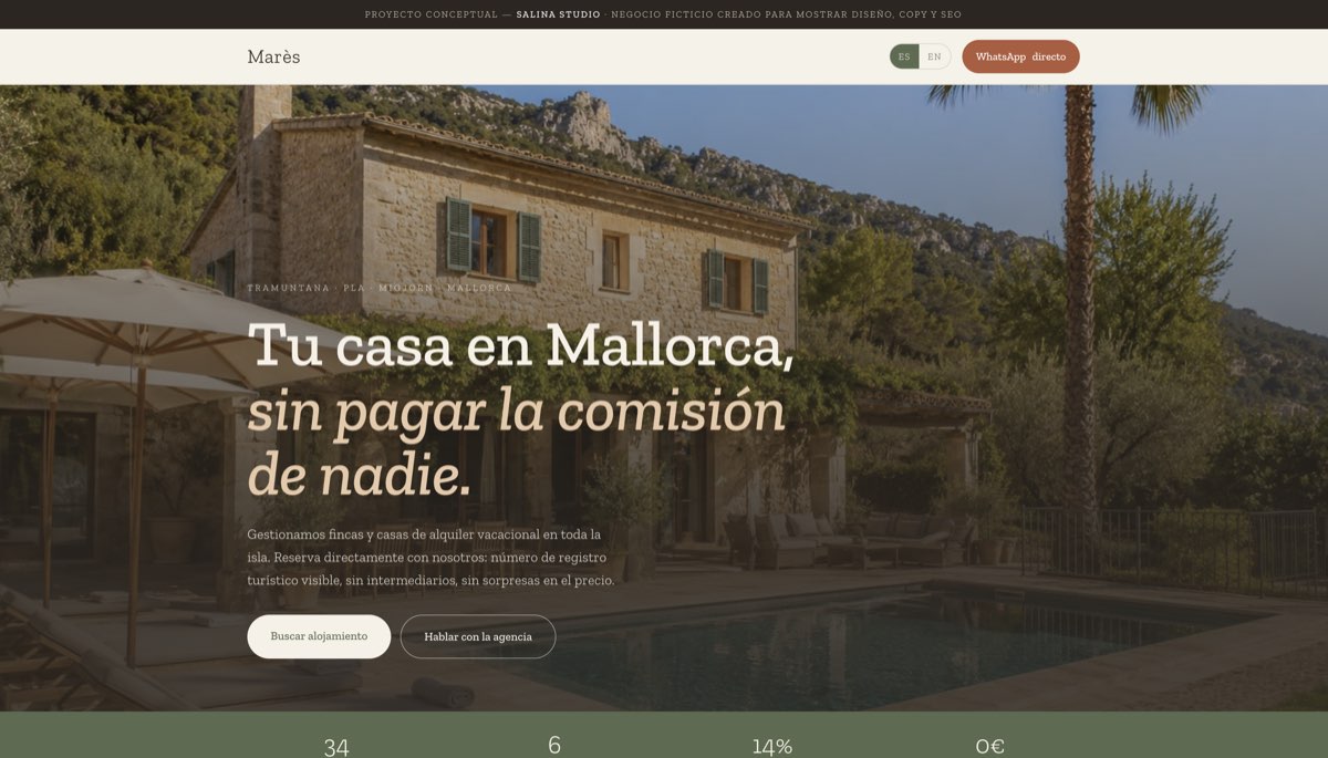 Web de alquiler vacacional Marès diseñada por Salina Studio
