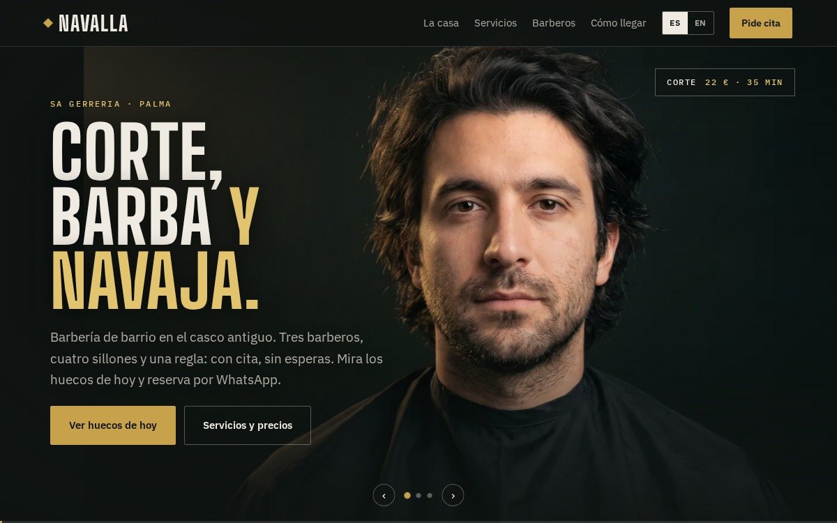Web de barbería Navalla diseñada por Salina Studio
