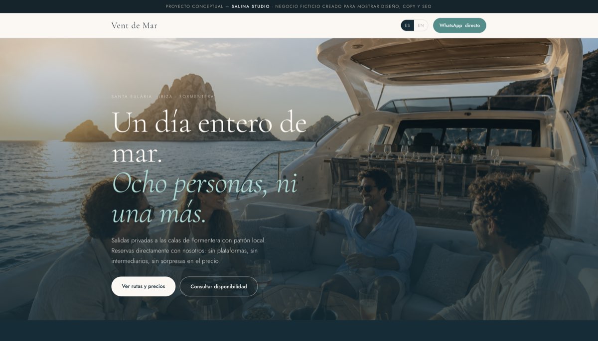 Web de chárter náutico Vent de Mar diseñada por Salina Studio