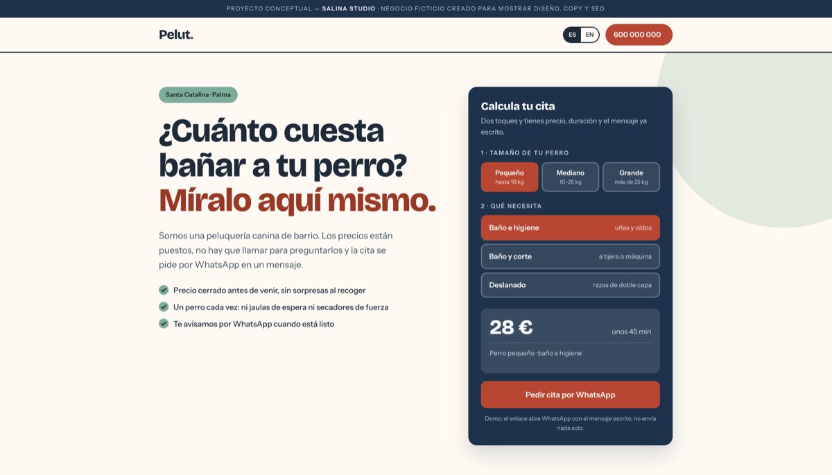 Web de peluquería canina Pelut diseñada por Salina Studio